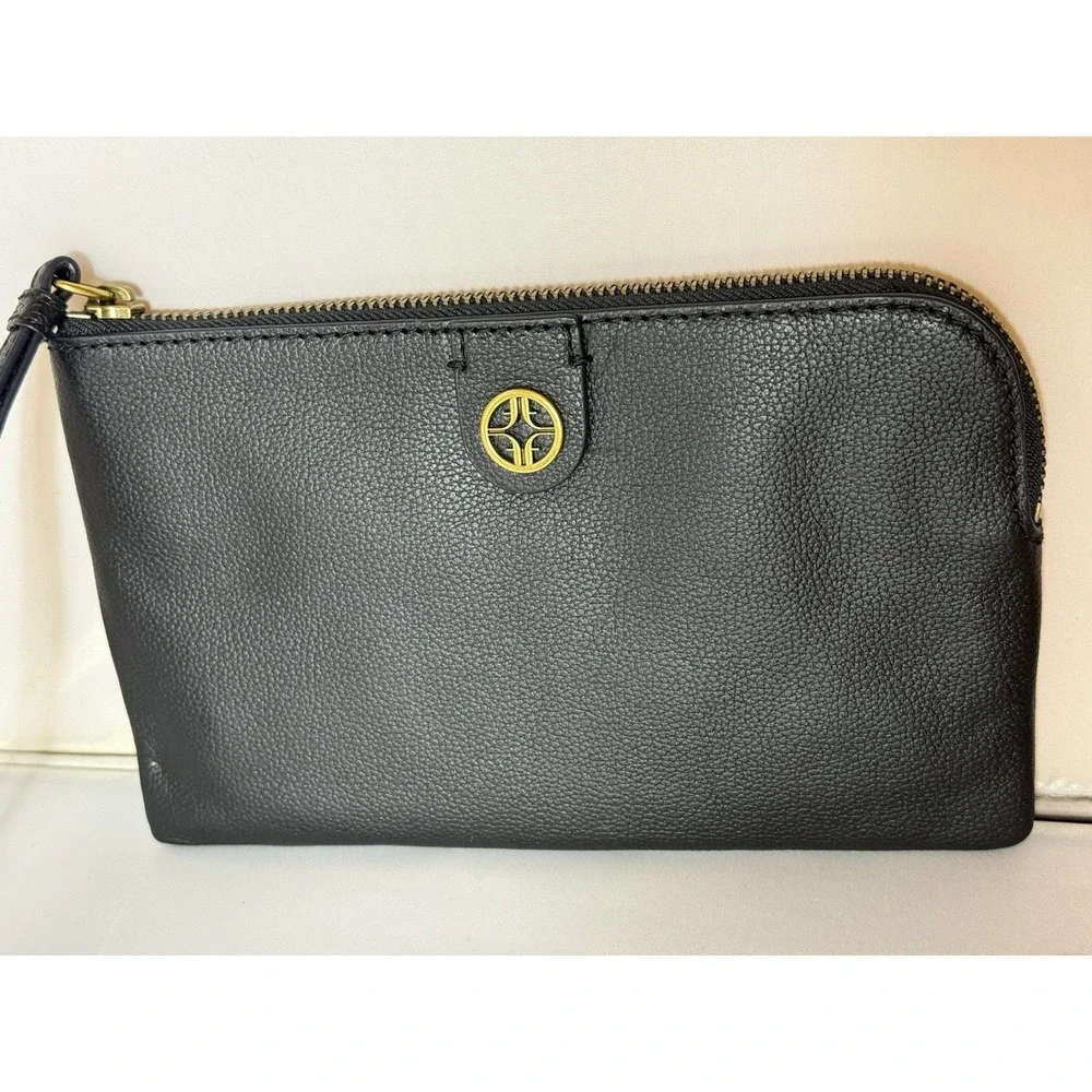 Fossil Sofia Leather Wristlet Clutch BlackPebbled  Zip Casual Travel Wedding